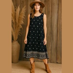 Style & Co Plus Size 3X Boho Jersey Knit Dress Sleeveless Boho Black Midi